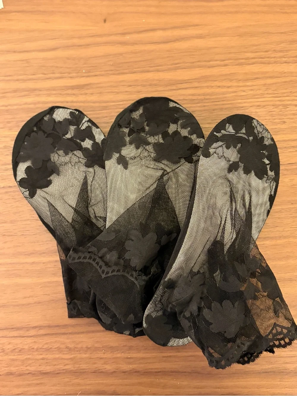 3 Pairs Black Sheer Floral Lace Ankle Socks Non-Slip Sole